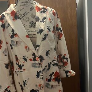 Red and White Floral Blazer with Relaxed Fit